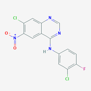 molecular formula C14H7Cl2FN4O2 B185482 7-氯代-N-(3-氯代-4-氟苯基)-6-硝基喹唑啉-4-胺 CAS No. 179552-73-9