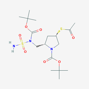 molecular formula C17H31N3O7S2 B186669 (2S,4S)-tert-butyl 4-(acetylthio)-2-((tert-butoxycarbonyl(sulfamoyl)amino)methyl)pyrrolidine-1-carboxylate CAS No. 148017-43-0