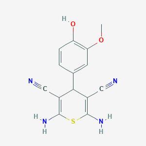 molecular formula C14H12N4O2S B187448 2,6-diamino-4-(4-hydroxy-3-methoxyphenyl)-4H-thiopyran-3,5-dicarbonitrile CAS No. 312510-13-7
