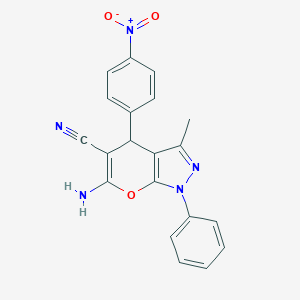 molecular formula C20H15N5O3 B187486 6-アミノ-3-メチル-4-(4-ニトロフェニル)-1-フェニル-1,4-ジヒドロピラノ[2,3-c]ピラゾール-5-カルボニトリル CAS No. 76973-34-7