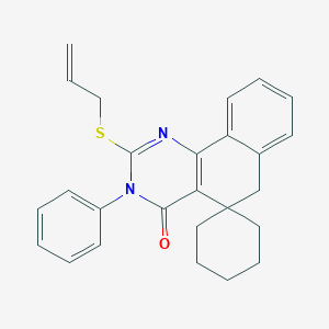 B188440 Spiro(benzo(h)quinazoline-5(3H),1'-cyclohexan)-4(6H)-one, 3-phenyl-2-(2-propenylthio)- CAS No. 172984-41-7
