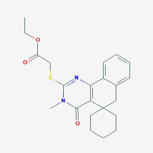 B188443 Acetic acid, ((4,6-dihydro-3-methyl-4-oxospiro(benzo(h)quinazoline-5(3H),1'-cyclohexan)-2-yl)thio)-, ethyl ester CAS No. 172984-39-3