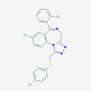molecular formula C23H15Cl3N4S B188607 4H-(1,2,4)Triazolo(4,3-a)(1,4)benzodiazepine, 8-chloro-6-(2-chlorophenyl)-1-(((4-chlorophenyl)thio)methyl)- CAS No. 72930-61-1