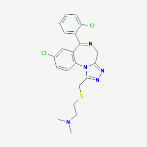 molecular formula C21H21Cl2N5S B188608 Ethanamine, 2-(((8-chloro-6-(2-chlorophenyl)-4H-(1,2,4)triazolo(4,3-a)(1,4)benzodiazepin-1-yl)methyl)thio)-N,N-dimethyl- CAS No. 85677-83-4
