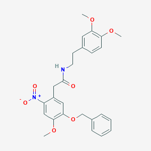 B189177 N-[2-(3,4-dimethoxyphenyl)ethyl]-2-(4-methoxy-2-nitro-5-phenylmethoxyphenyl)acetamide CAS No. 78792-75-3