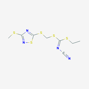 molecular formula C8H10N4S5 B019125 乙硫基-[(3-甲硫基-1,2,4-噻二唑-5-基)硫基甲基硫基]甲亚胺基]氰胺 CAS No. 109348-94-9