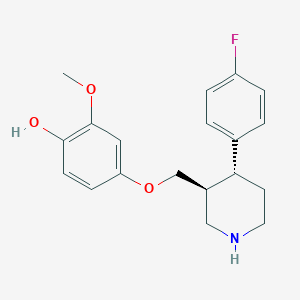 molecular formula C₁₉H₂₂FNO₃ B019155 4-(4-Fluorophenyl)-3-(4-hydroxy-3-methoxyphenoxymethyl)piperidine CAS No. 112058-90-9