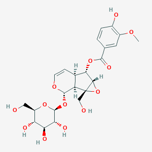 molecular formula C23H28O13 B192102 [2-(Hydroxymethyl)-10-[3,4,5-trihydroxy-6-(hydroxymethyl)oxan-2-yl]oxy-3,9-dioxatricyclo[4.4.0.02,4]dec-7-en-5-yl] 4-hydroxy-3-methoxybenzoate CAS No. 39012-20-9