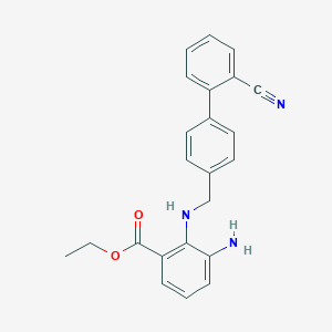molecular formula C23H21N3O2 B195601 Ethyl 3-amino-2-(((2'-cyano-[1,1'-biphenyl]-4-yl)methyl)amino)benzoate CAS No. 136285-69-3