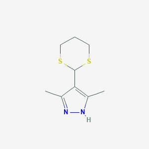 molecular formula C9H14N2S2 B019832 3,5-二甲基-4-(1,3-二噻烷基)-1H-吡唑 CAS No. 201008-65-3