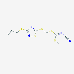 molecular formula C9H10N4S5 B020496 [Methylsulfanyl-[(3-prop-2-enylsulfanyl-1,2,4-thiadiazol-5-yl)sulfanylmethylsulfanyl]methylidene]cyanamide CAS No. 109348-97-2