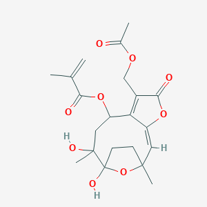 molecular formula C21H26O9 B208902 [(2E)-6-(acetyloxymethyl)-10,11-dihydroxy-1,10-dimethyl-5-oxo-4,14-dioxatricyclo[9.2.1.03,7]tetradeca-2,6-dien-8-yl] 2-methylprop-2-enoate CAS No. 76248-63-0