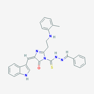1H-Imidazole-1-carbothioic acid, 4,5-dihydro-4-(1H-indol-3-ylmethylene)-2-(2-((2-methylphenyl)amino)ethyl)-5-oxo-, (phenylmethylene)hydrazide