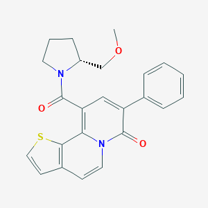 molecular formula C24H22N2O3S B020973 2-(Methoxymethyl)-1-((7-oxo-8-phenyl-7H-thieno(2,3-a)quinolizin-10-yl)carbonyl)pyrrolidine CAS No. 104604-60-6