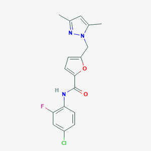 molecular formula C17H15ClFN3O2 B213516 N-(4-chloro-2-fluorophenyl)-5-[(3,5-dimethyl-1H-pyrazol-1-yl)methyl]-2-furamide 