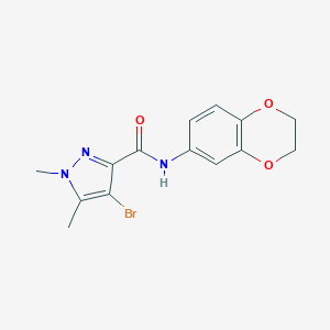 molecular formula C14H14BrN3O3 B213529 4-bromo-N-(2,3-dihydro-1,4-benzodioxin-6-yl)-1,5-dimethyl-1H-pyrazole-3-carboxamide 