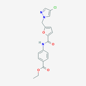 molecular formula C18H16ClN3O4 B213559 ethyl 4-({5-[(4-chloro-1H-pyrazol-1-yl)methyl]-2-furoyl}amino)benzoate 