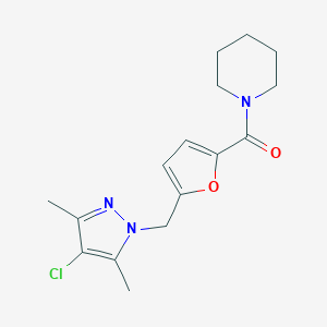 molecular formula C16H20ClN3O2 B213611 1-{5-[(4-chloro-3,5-dimethyl-1H-pyrazol-1-yl)methyl]-2-furoyl}piperidine 