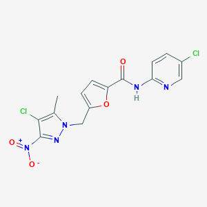 molecular formula C15H11Cl2N5O4 B213613 5-({4-chloro-3-nitro-5-methyl-1H-pyrazol-1-yl}methyl)-N-(5-chloro-2-pyridinyl)-2-furamide 