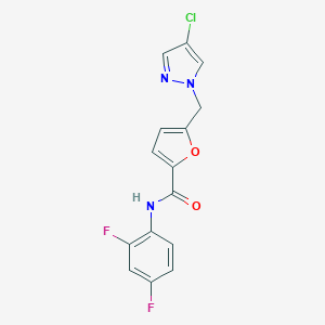 molecular formula C15H10ClF2N3O2 B213642 5-[(4-chloro-1H-pyrazol-1-yl)methyl]-N-(2,4-difluorophenyl)-2-furamide 