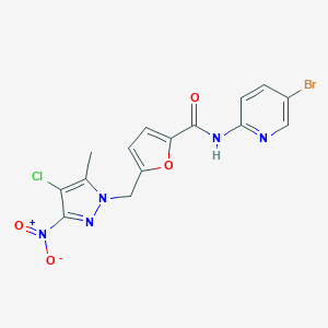 N-(5-bromopyridin-2-yl)-5-[(4-chloro-5-methyl-3-nitro-1H-pyrazol-1-yl)methyl]furan-2-carboxamide