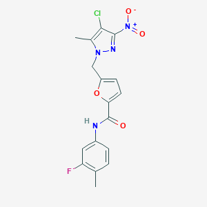 molecular formula C17H14ClFN4O4 B213690 5-[(4-chloro-5-methyl-3-nitro-1H-pyrazol-1-yl)methyl]-N-(3-fluoro-4-methylphenyl)furan-2-carboxamide 