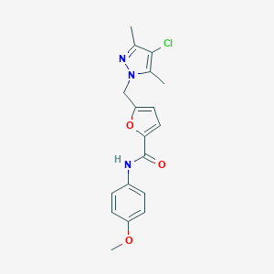 molecular formula C18H18ClN3O3 B213776 5-[(4-chloro-3,5-dimethyl-1H-pyrazol-1-yl)methyl]-N-(4-methoxyphenyl)-2-furamide 