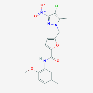 molecular formula C18H17ClN4O5 B213793 5-({4-chloro-3-nitro-5-methyl-1H-pyrazol-1-yl}methyl)-N-(2-methoxy-5-methylphenyl)-2-furamide 