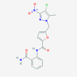 molecular formula C17H14ClN5O5 B213806 N-(2-carbamoylphenyl)-5-[(4-chloro-5-methyl-3-nitro-1H-pyrazol-1-yl)methyl]furan-2-carboxamide 