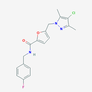 molecular formula C18H17ClFN3O2 B213832 5-[(4-chloro-3,5-dimethyl-1H-pyrazol-1-yl)methyl]-N-(4-fluorobenzyl)-2-furamide 