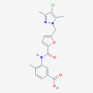 molecular formula C19H18ClN3O4 B213837 3-({5-[(4-chloro-3,5-dimethyl-1H-pyrazol-1-yl)methyl]-2-furoyl}amino)-4-methylbenzoic acid 