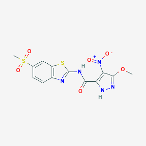 molecular formula C13H11N5O6S2 B213849 3-methoxy-N-[6-(methylsulfonyl)-1,3-benzothiazol-2-yl]-4-nitro-1H-pyrazole-5-carboxamide 