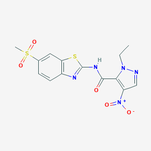 molecular formula C14H13N5O5S2 B213899 1-ethyl-4-nitro-N-[6-(methylsulfonyl)-1,3-benzothiazol-2-yl]-1H-pyrazole-5-carboxamide 