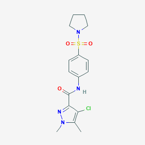 molecular formula C16H19ClN4O3S B213912 4-chloro-1,5-dimethyl-N-[4-(1-pyrrolidinylsulfonyl)phenyl]-1H-pyrazole-3-carboxamide 