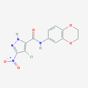 molecular formula C12H9ClN4O5 B213940 4-chloro-N-(2,3-dihydro-1,4-benzodioxin-6-yl)-3-nitro-1H-pyrazole-5-carboxamide 