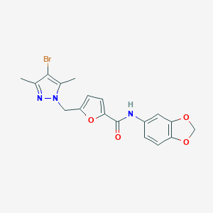 molecular formula C18H16BrN3O4 B213964 N-(1,3-benzodioxol-5-yl)-5-[(4-bromo-3,5-dimethyl-1H-pyrazol-1-yl)methyl]-2-furamide 