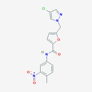 molecular formula C16H13ClN4O4 B213971 5-[(4-chloro-1H-pyrazol-1-yl)methyl]-N-(4-methyl-3-nitrophenyl)furan-2-carboxamide 