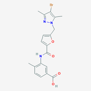 molecular formula C19H18BrN3O4 B213972 3-[({5-[(4-bromo-3,5-dimethyl-1H-pyrazol-1-yl)methyl]furan-2-yl}carbonyl)amino]-4-methylbenzoic acid 