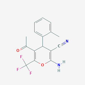 5-acetyl-2-amino-4-(2-methylphenyl)-6-(trifluoromethyl)-4H-pyran-3-carbonitrile
