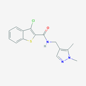 molecular formula C15H14ClN3OS B214005 3-chloro-N-[(1,5-dimethyl-1H-pyrazol-4-yl)methyl]-1-benzothiophene-2-carboxamide 