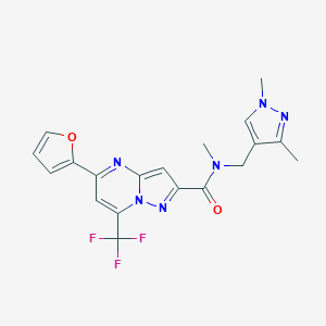 molecular formula C19H17F3N6O2 B214030 N-[(1,3-二甲基-4-吡唑基)甲基]-5-(2-呋喃基)-N-甲基-7-(三氟甲基)-2-吡唑并[1,5-a]嘧啶甲酰胺 