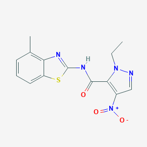 molecular formula C14H13N5O3S B214044 1-ethyl-4-nitro-N-(4-methyl-1,3-benzothiazol-2-yl)-1H-pyrazole-5-carboxamide 