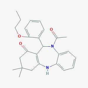 5-Acetyl-9,9-dimethyl-6-(2-propoxyphenyl)-6,8,10,11-tetrahydrobenzo[b][1,4]benzodiazepin-7-one