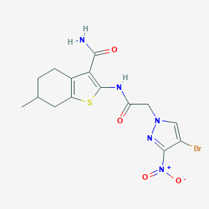 molecular formula C15H16BrN5O4S B214198 2-[({4-bromo-3-nitro-1H-pyrazol-1-yl}acetyl)amino]-6-methyl-4,5,6,7-tetrahydro-1-benzothiophene-3-carboxamide 