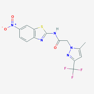 molecular formula C14H10F3N5O3S B214211 N-{6-nitro-1,3-benzothiazol-2-yl}-2-[5-methyl-3-(trifluoromethyl)-1H-pyrazol-1-yl]acetamide 