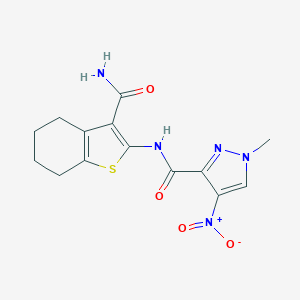 molecular formula C14H15N5O4S B214219 N-(3-carbamoyl-4,5,6,7-tetrahydro-1-benzothiophen-2-yl)-1-methyl-4-nitro-1H-pyrazole-3-carboxamide 
