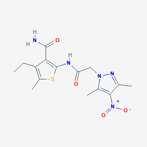 molecular formula C15H19N5O4S B214227 4-ethyl-2-[({4-nitro-3,5-dimethyl-1H-pyrazol-1-yl}acetyl)amino]-5-methyl-3-thiophenecarboxamide 