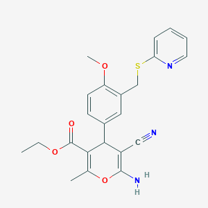 ethyl 6-amino-5-cyano-4-{4-methoxy-3-[(2-pyridinylsulfanyl)methyl]phenyl}-2-methyl-4H-pyran-3-carboxylate