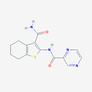 molecular formula C14H14N4O2S B214233 N-(3-carbamoyl-4,5,6,7-tetrahydro-1-benzothiophen-2-yl)-2-pyrazinecarboxamide 