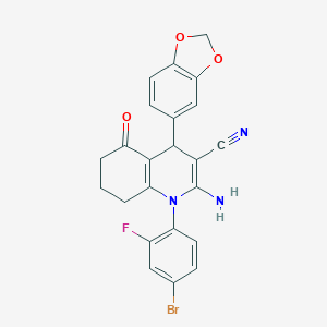 molecular formula C23H17BrFN3O3 B214247 2-Amino-4-(1,3-benzodioxol-5-yl)-1-(4-bromo-2-fluorophenyl)-5-oxo-1,4,5,6,7,8-hexahydro-3-quinolinecarbonitrile 